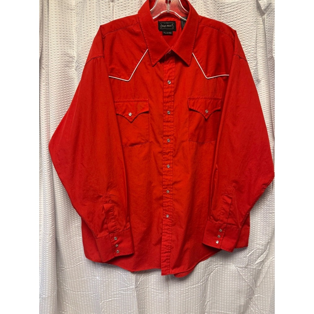 VTG High Noon Shirt Mens XL Red Pearl Snap Cowboy Rodeo Ranch Piped Yoke 90-2000